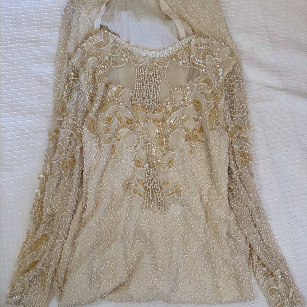 Vintage embellished Ivory Beaded Long Sleeve dress
